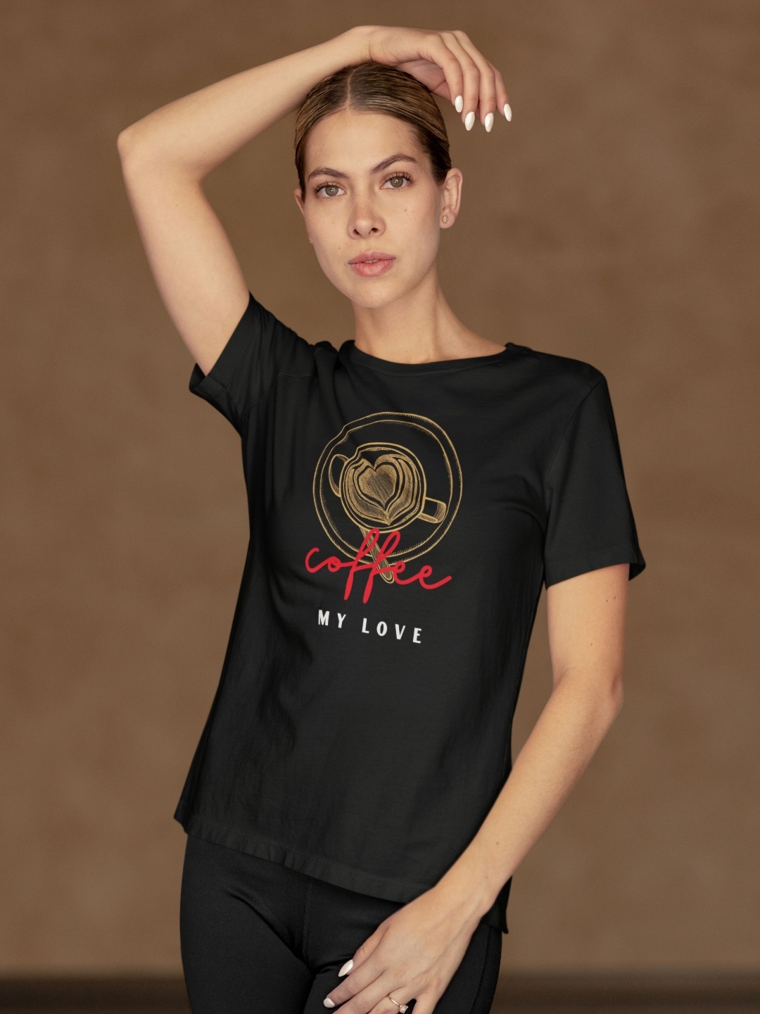 

Moda Rapido Women Printed Extended Sleeves Bio Finish Applique T-shirt, Black