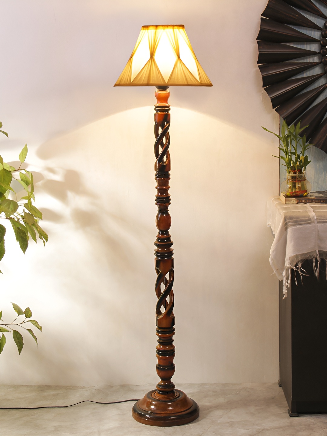 

Devansh Brown & White Wooden Floor Lamp With Shade