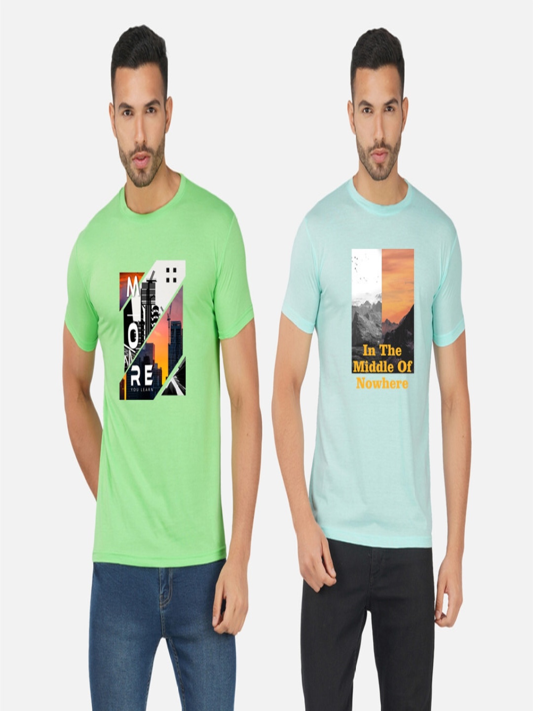 

GLOBAL NOMAD Men 2 Printed Bio Finish Applique T-shirt, Green