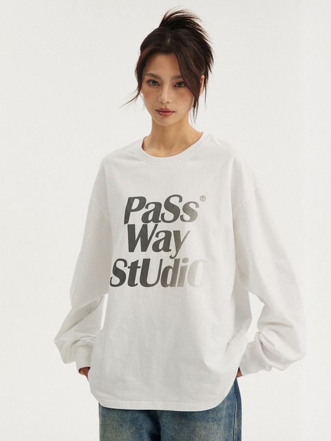 

LULU & SKY Print Extended Sleeves Cotton Top, White