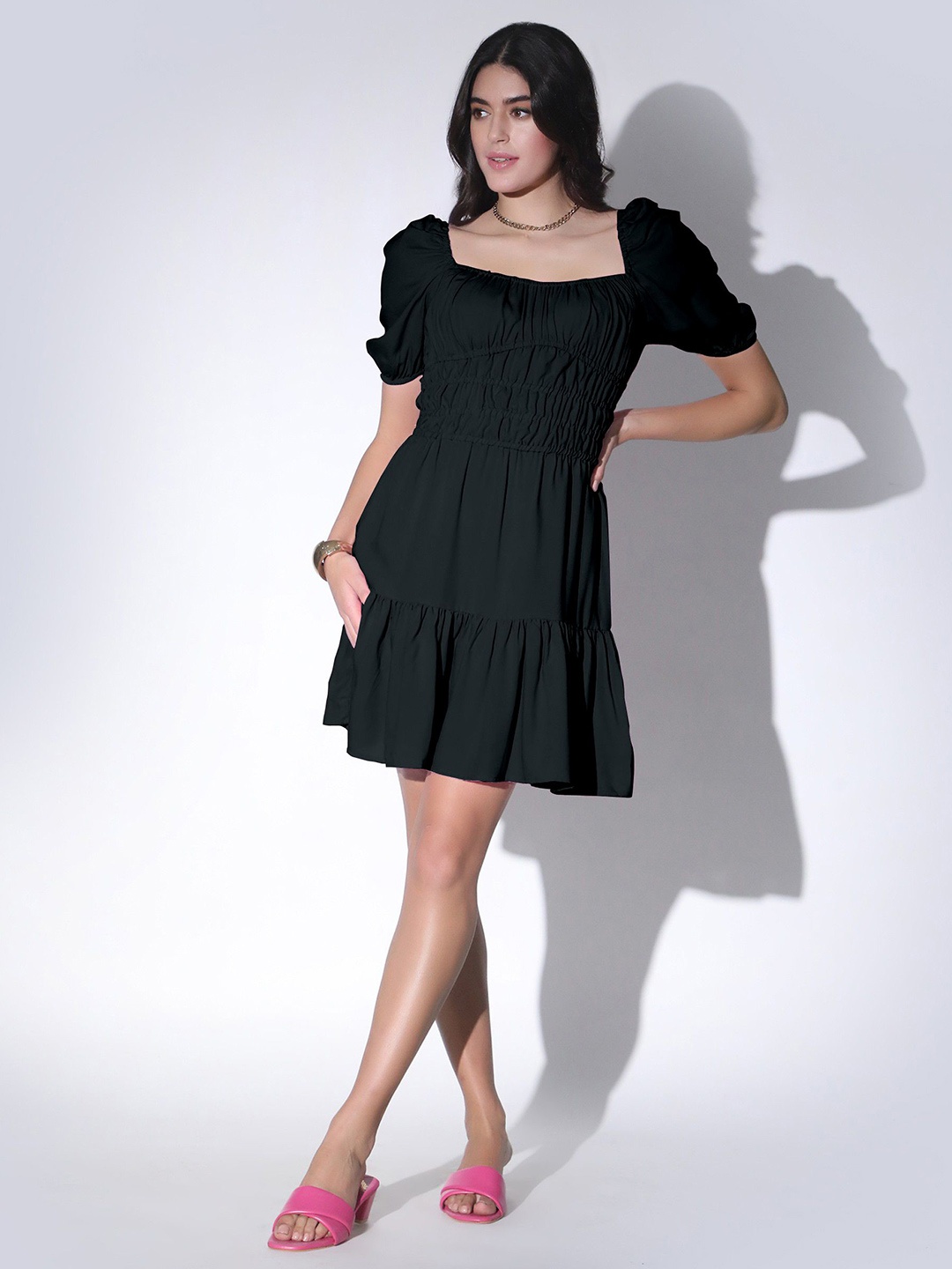 

Raiyani Fashion Smocked A-line Mini Dress, Black