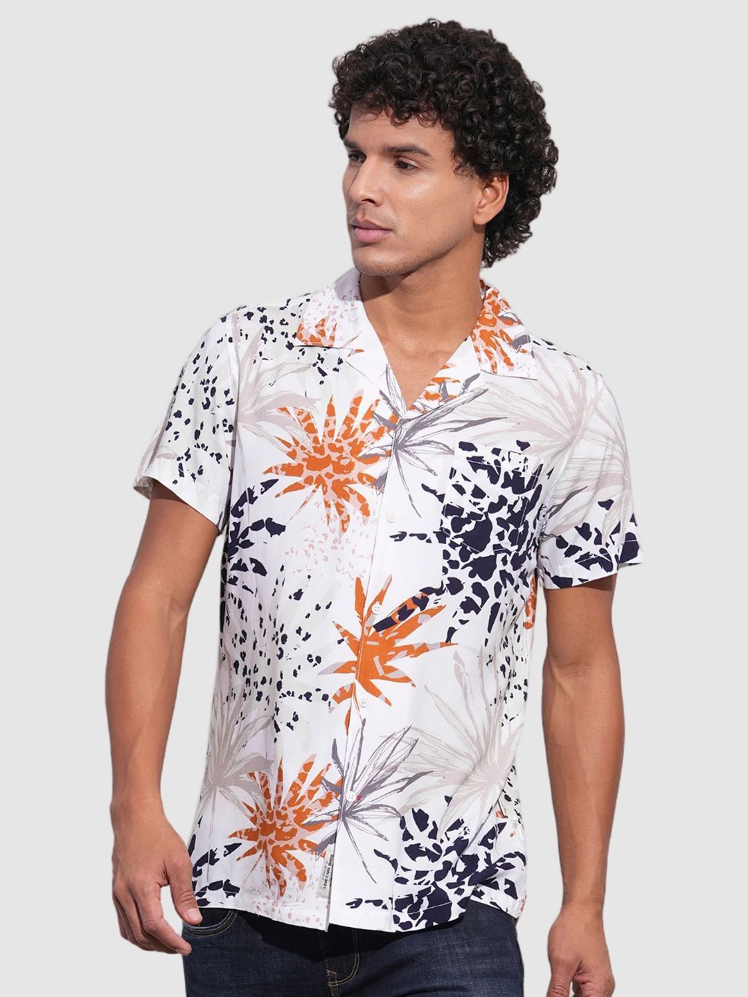

Being Human Men Classic Slim Fit Floral Opaque Printed Casual Shirt, White