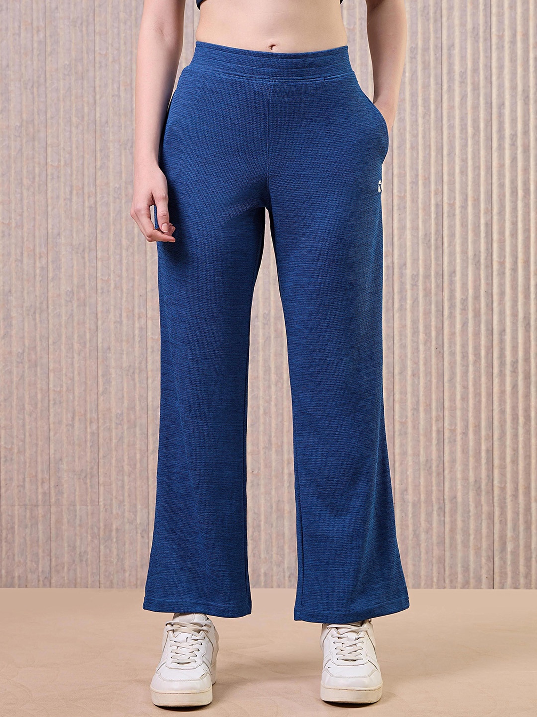 

Women Cubic Melange Relaxed Fit Track Pants With Double Cool, Blue