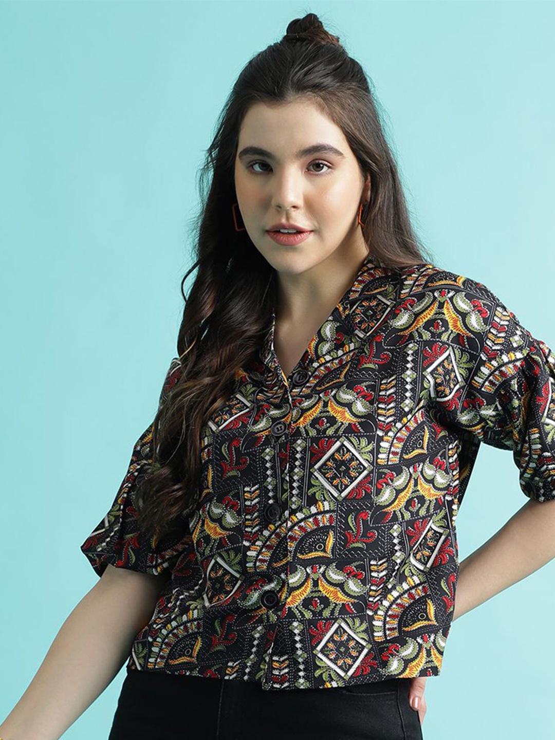 

DressBerry Women Modern Boxy Opaque Party Shirt, Black