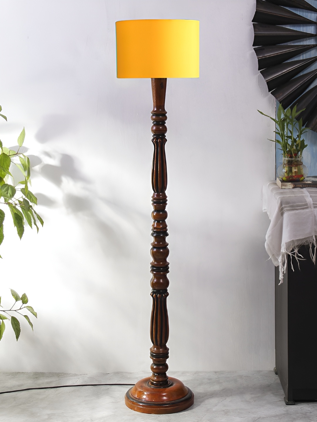 

Devansh Yellow & Brown Cotton Wooden Floor Lamp