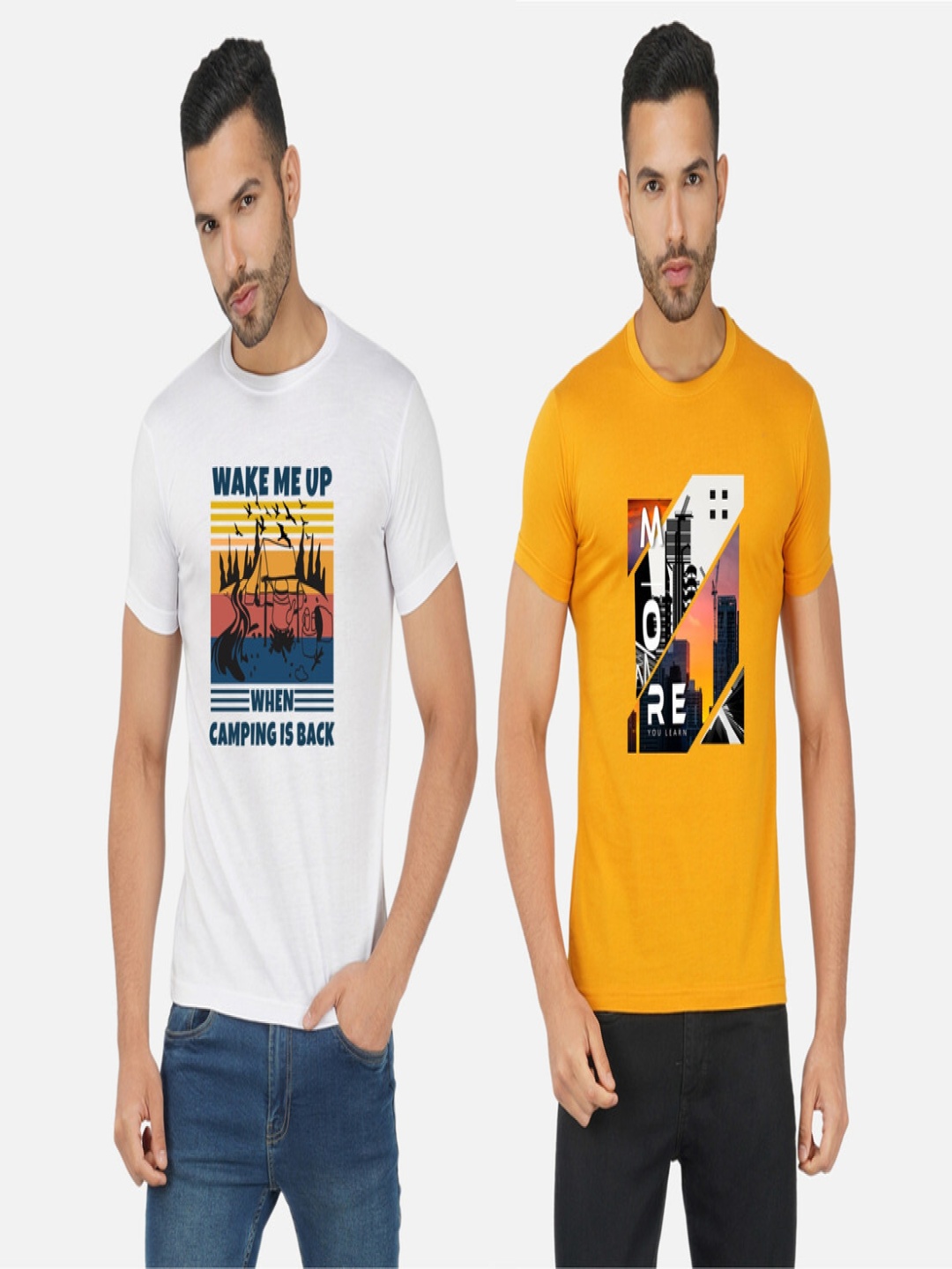 

GLOBAL NOMAD Men 2 Printed Bio Finish Applique T-shirt, Mustard