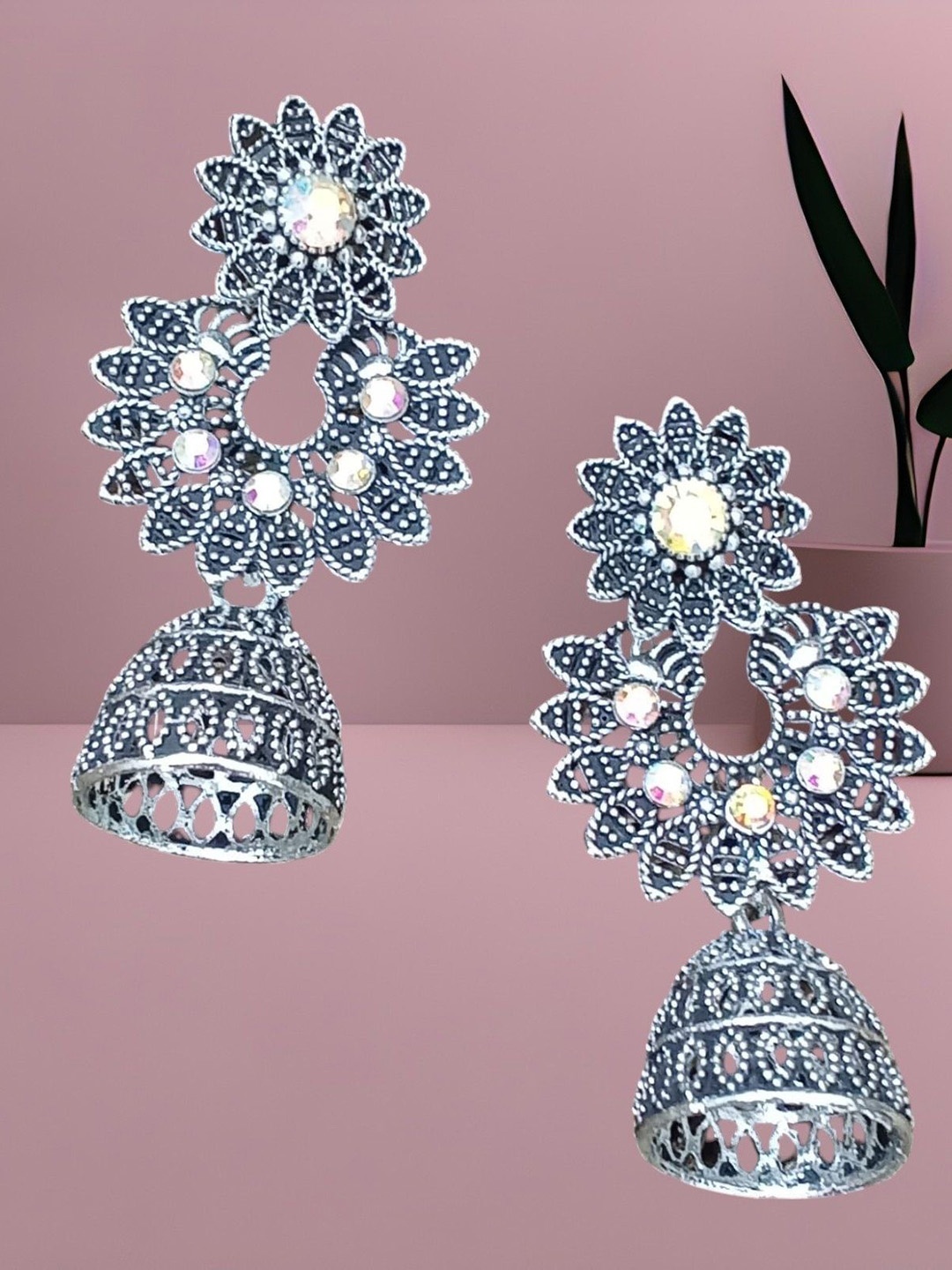 

JMBW INTERNATIONAL Contemporary Jhumkas Earrings, Silver