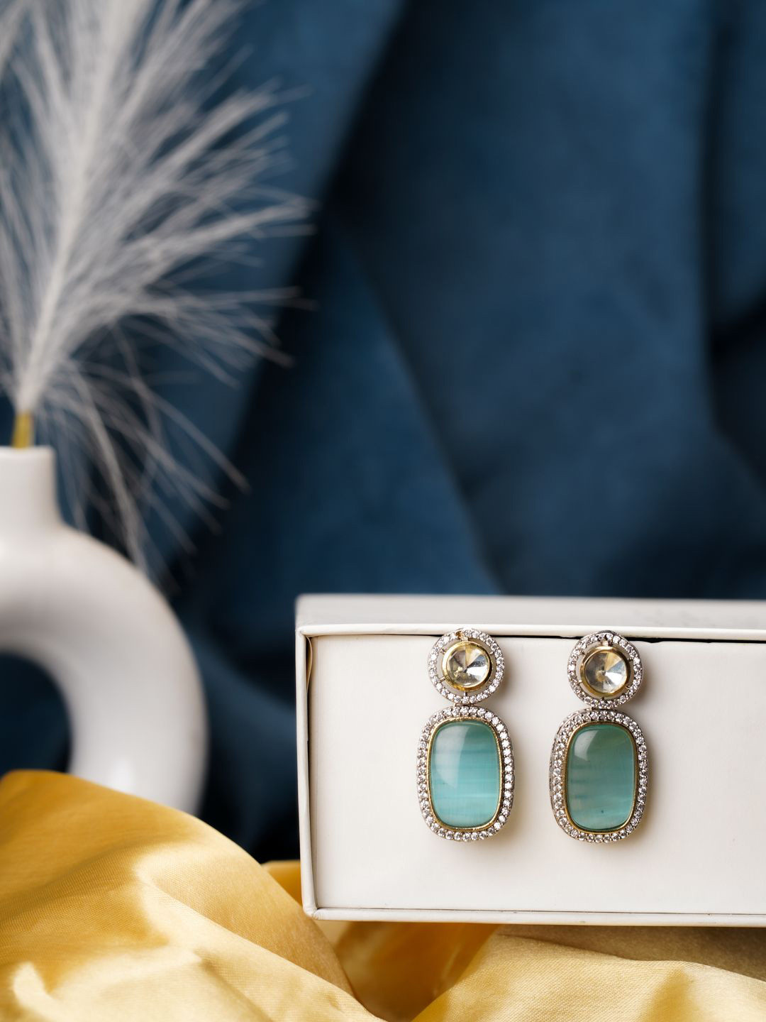 

AARSEE OFFICIAL Anti-Tarnish 22KT Gold Plated Dazzling Pastel Blue Earrings, Silver