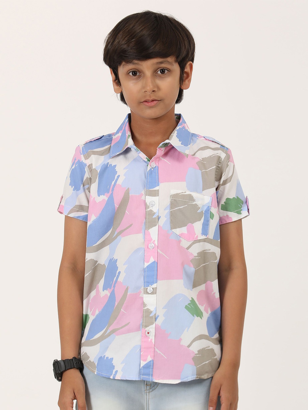 

ZION Boys Classic Opaque Printed Casual Shirt, Blue