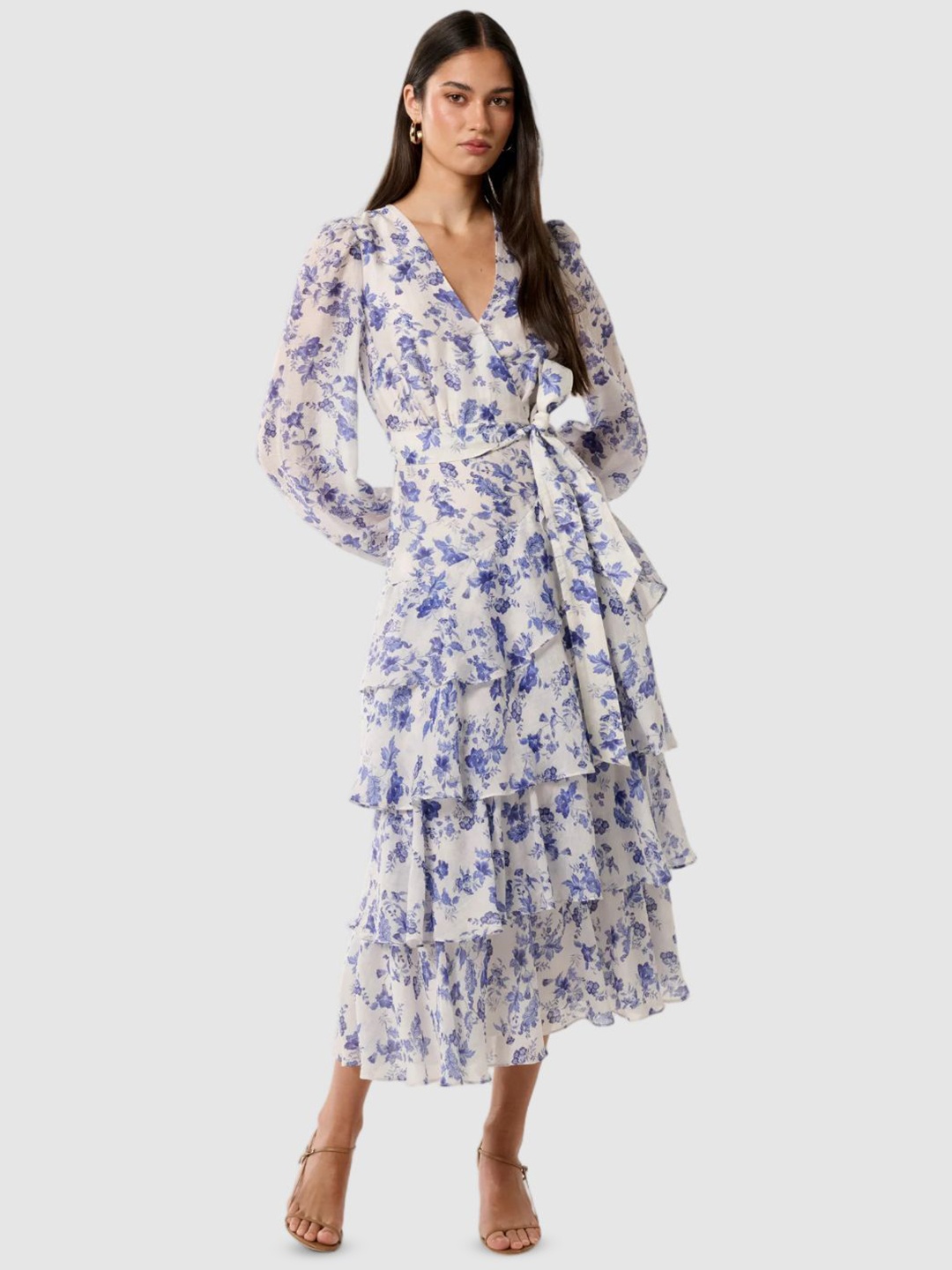 

Forever New Floral Print Bishop Sleeve A-Line Midi Dress, Multi