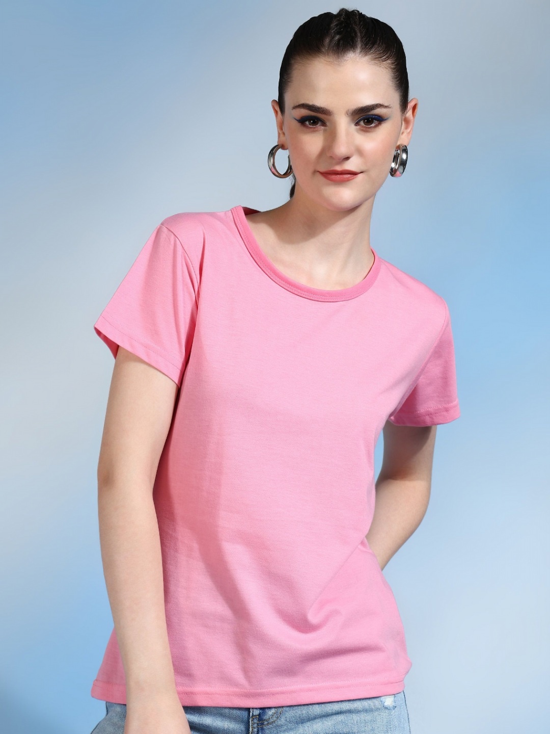 

Moda Rapido Women Bio Finish Raw Edge T-shirt, Pink