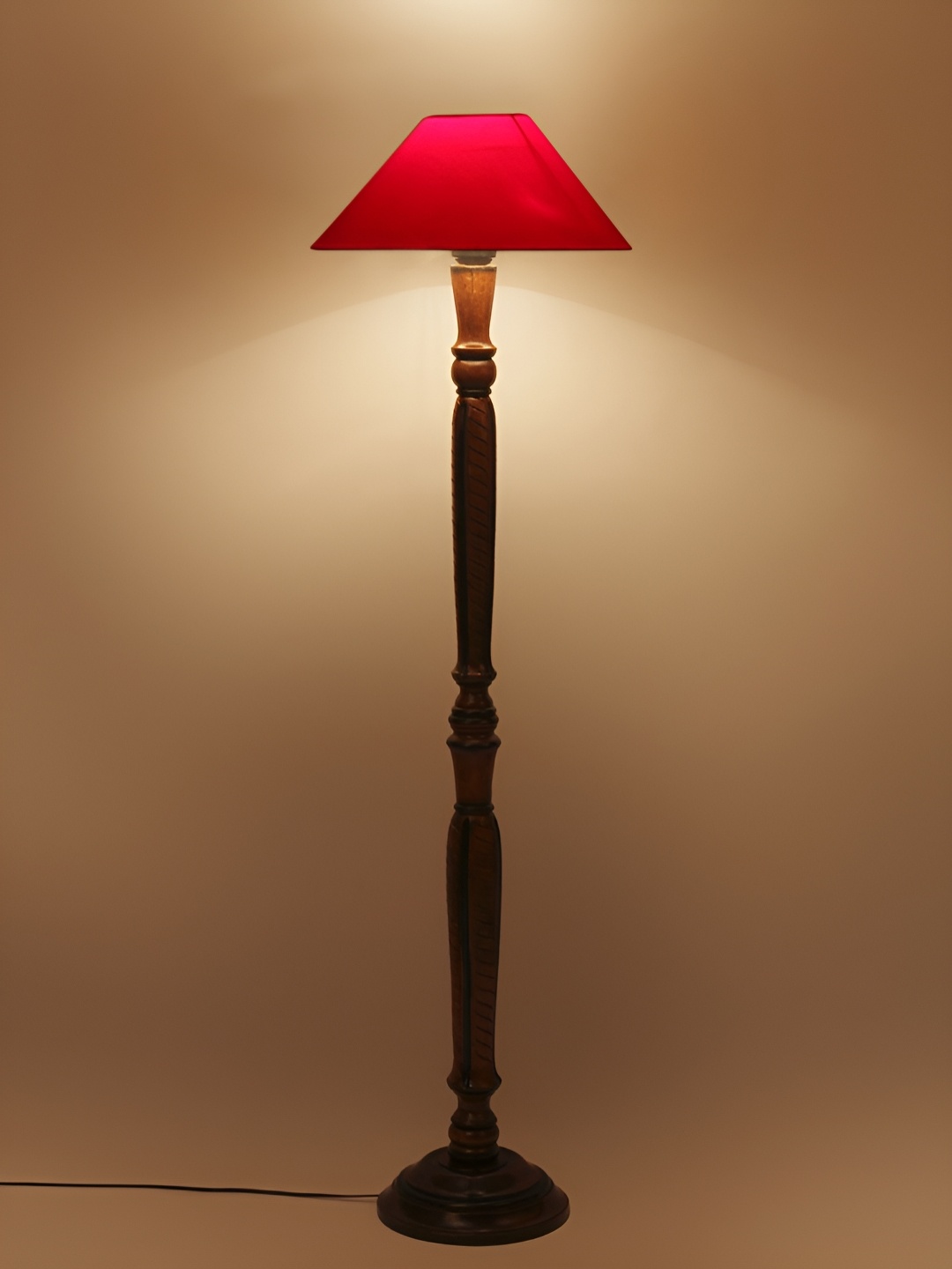 

Devansh Red & Brown Cotton Wooden Floor Lamp With Shade
