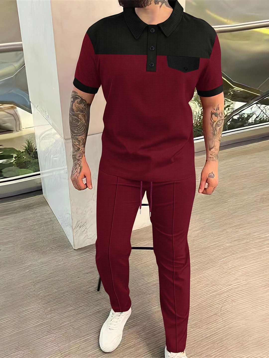 

StyleCast x Revolte T-Shirt And Trousers Co-Ords, Maroon