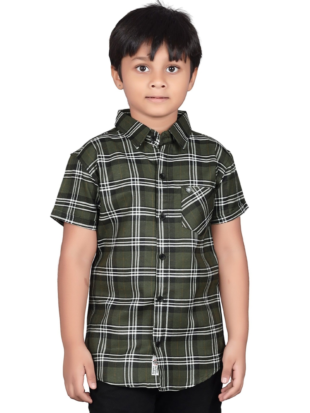 

SKY PEARL Boys Standard Tartan Checks Opaque Checked Casual Shirt, Olive