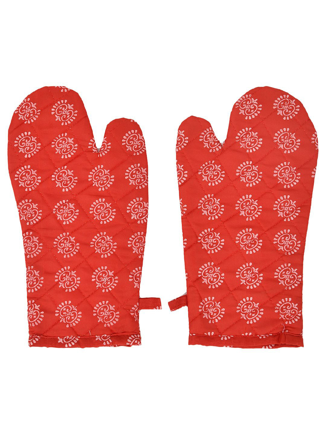 

Kuber Industries 2-Pcs Red Printed Hanging Loop Oven Mitts