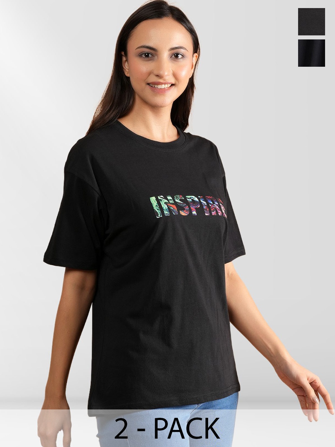 

NEYSA Women Typography 2 Printed Applique T-shirt, Multi