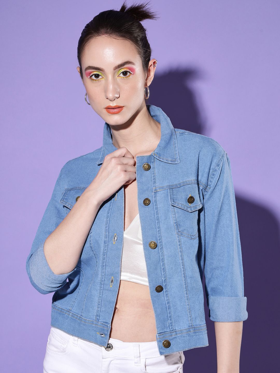 

DIMPY GARMENTS Women Lightweight Denim Jacket, Blue
