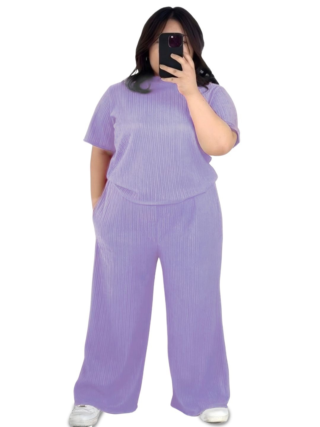 

Pluswear Ribbed T-Shirt & Wide Leg Trousers Co-Ords, Lavender