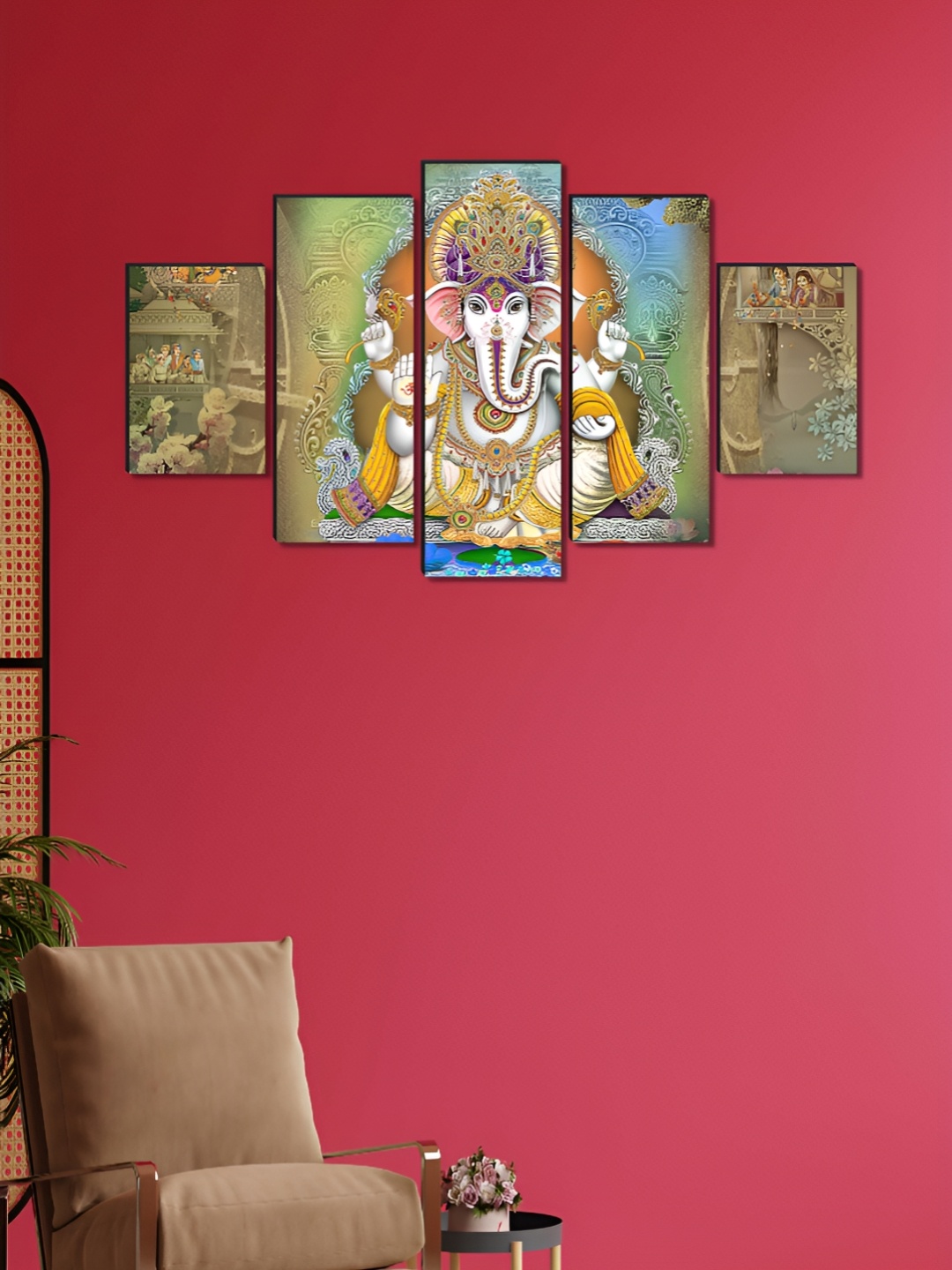 

Myntra Elegant Homes White & Green 5 Piece Wood Religious Wall Paintings