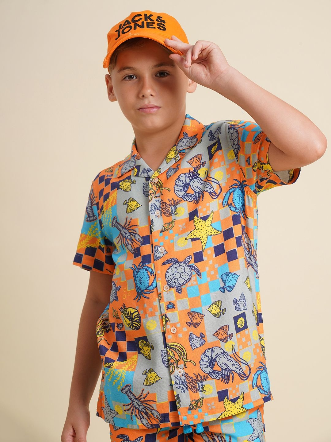 

Jack & Jones Junior Boys Cuban Collar Graphic Printed Cotton Casual Shirt, White