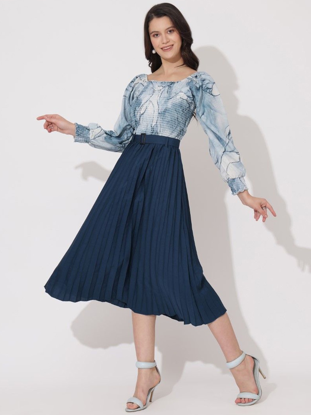 

Jash Creation Floral Print Applique Fit & Flare Maxi Dress, Blue
