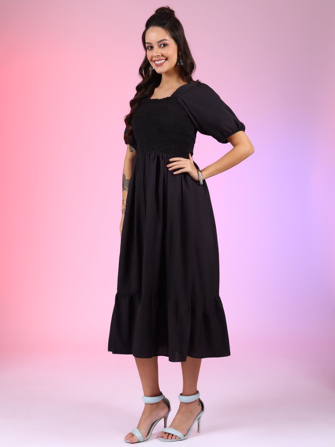 

Jash Creation Crepe Fit & Flare Dress, Black