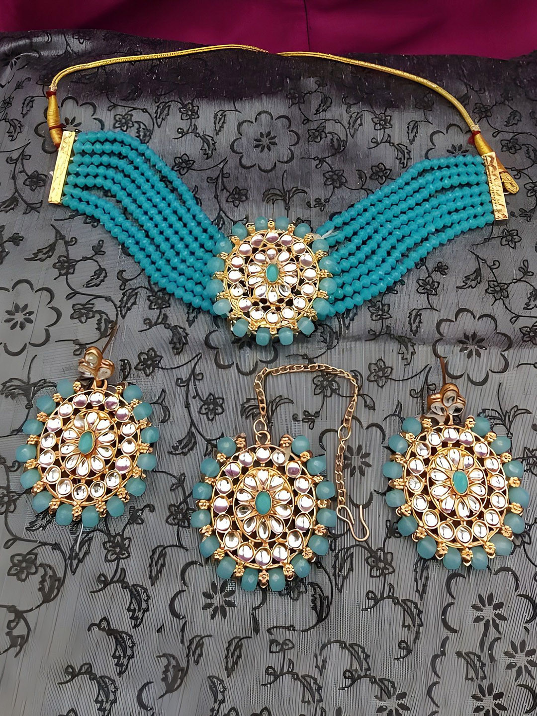

JMBW INTERNATIONAL Set Of 2 Gold Plated Stone Studded & Beaded Jewellery Sets