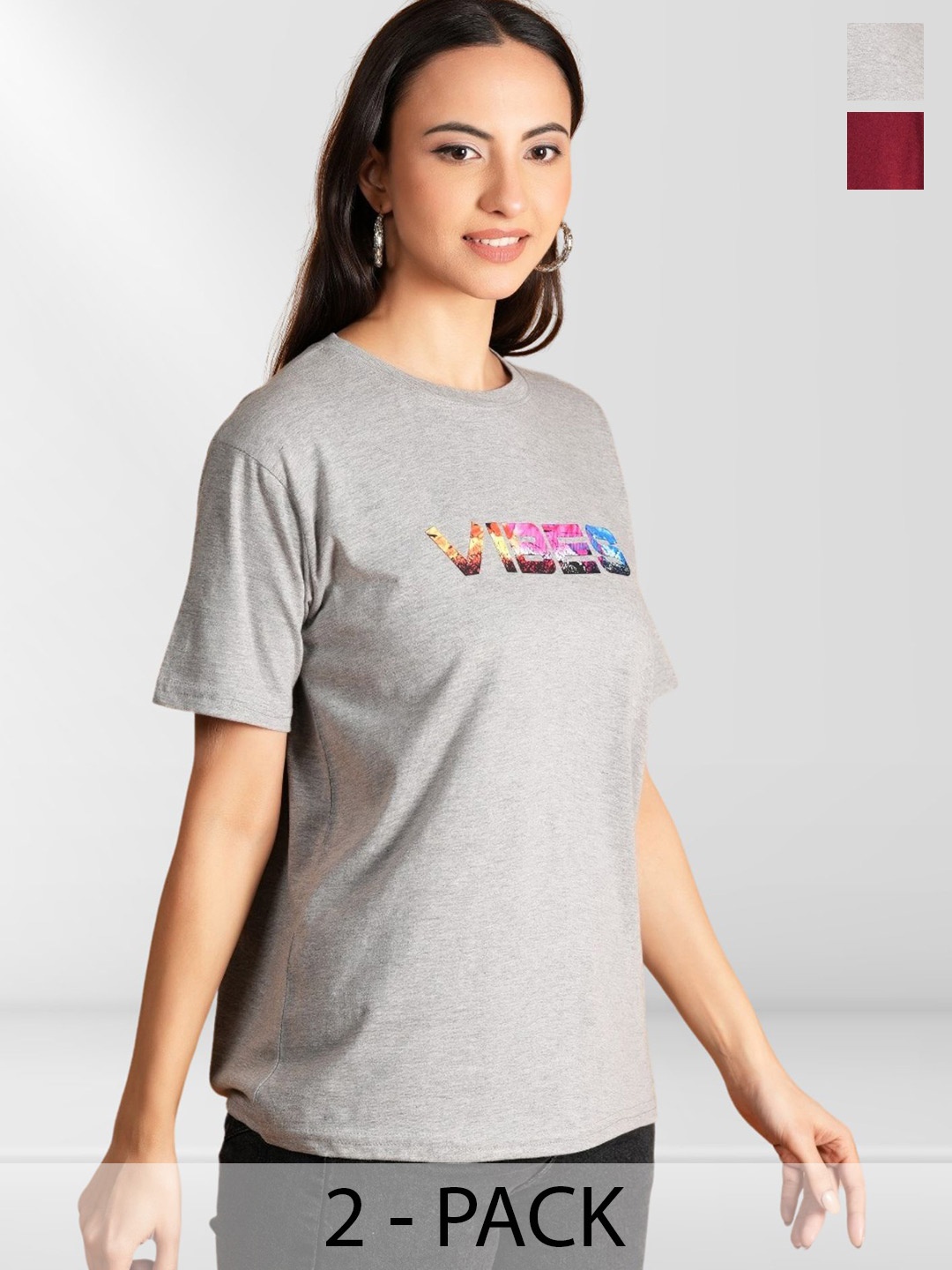 

NEYSA Women Typography 2 Printed Extended Sleeves T-shirt, Multi