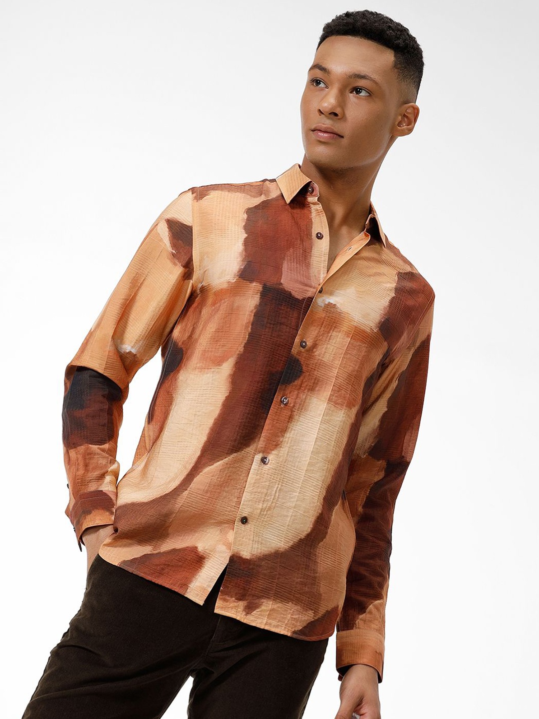 

The Collection Men Classic Opaque Printed Casual Shirt, Rust