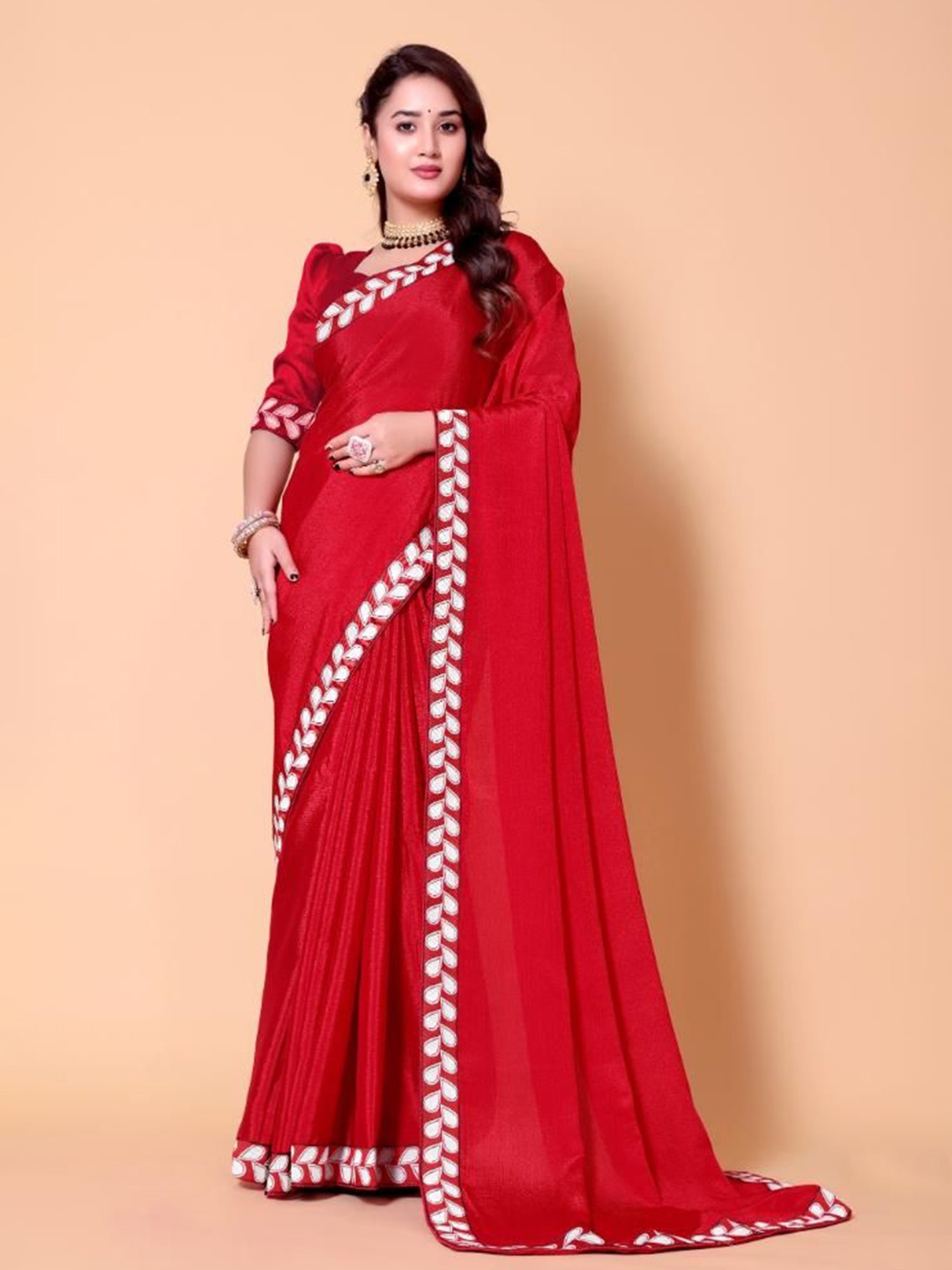 

AKSH FASHION Pure Georgette Saree, Red