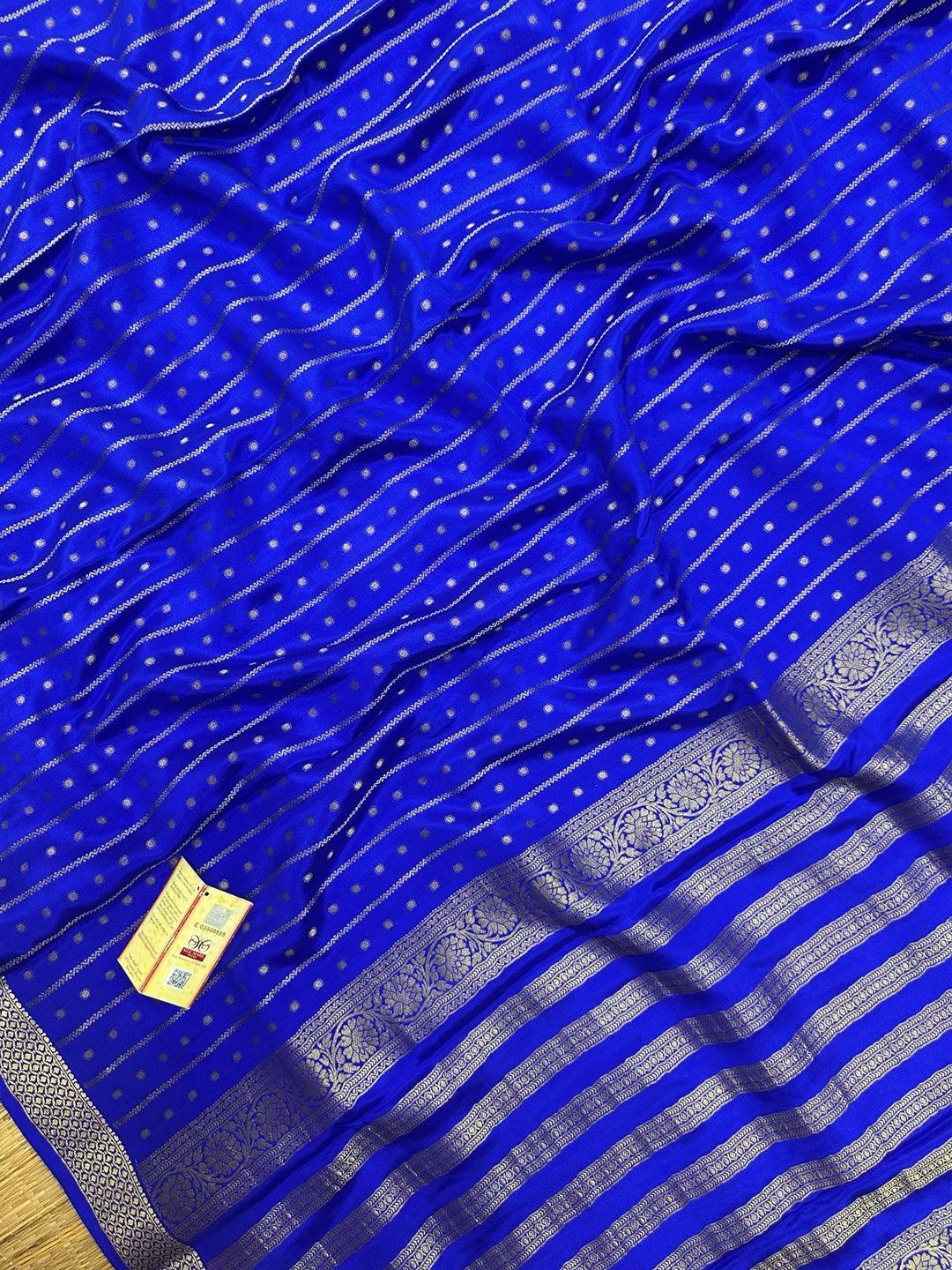 

SANJAR CREATION Woven Design Zari Pure Crepe Mysore Silk Saree, Blue