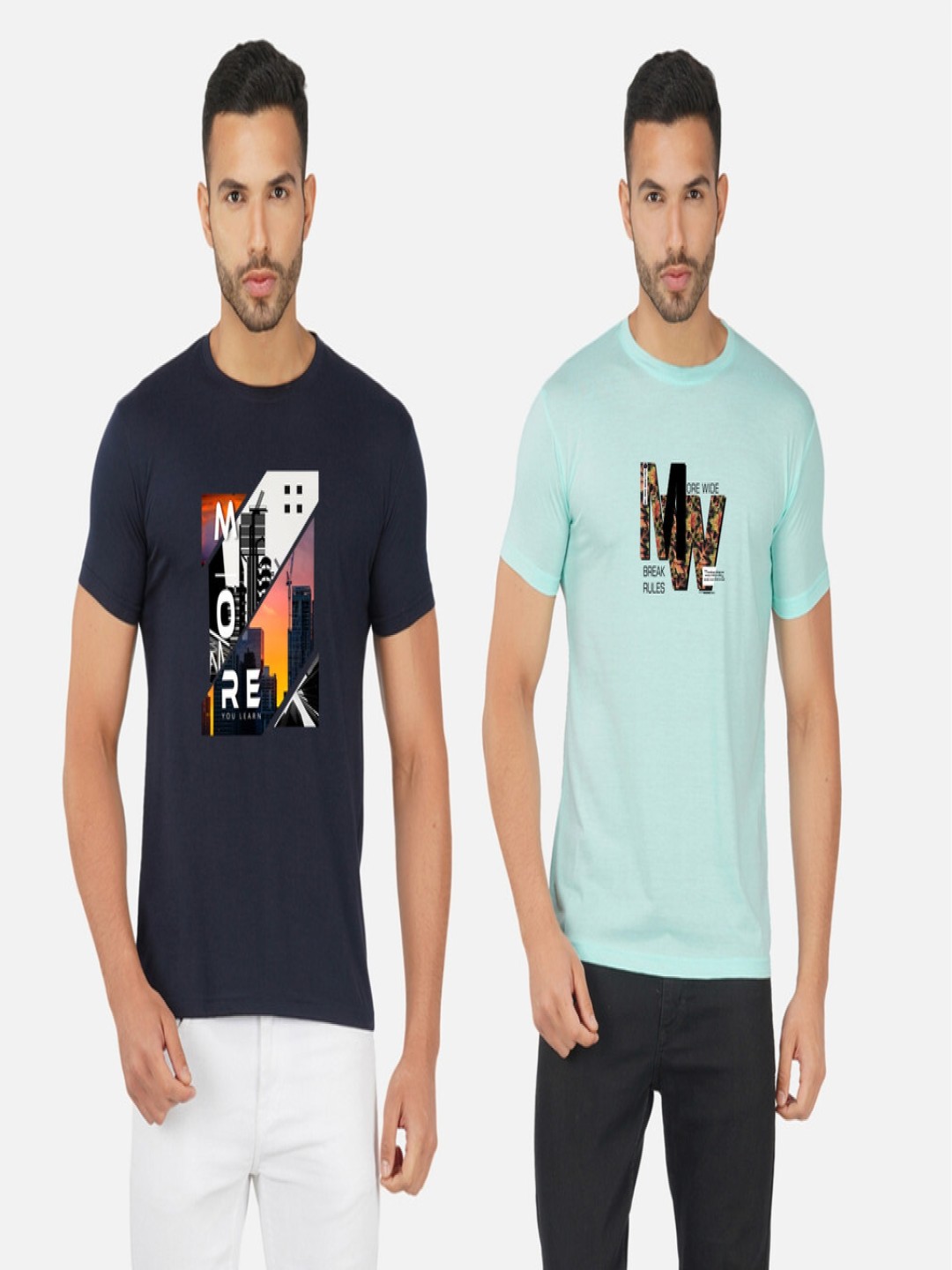 

GLOBAL NOMAD Men 2 Printed Bio Finish Applique T-shirt, Navy blue