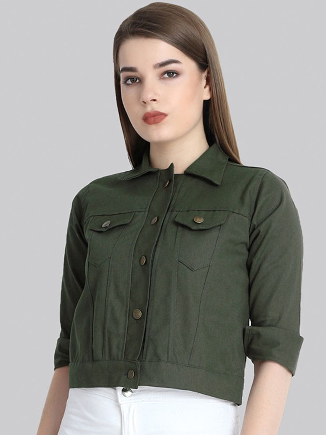 

DIMPY GARMENTS Women Lightweight Denim Jacket, Green