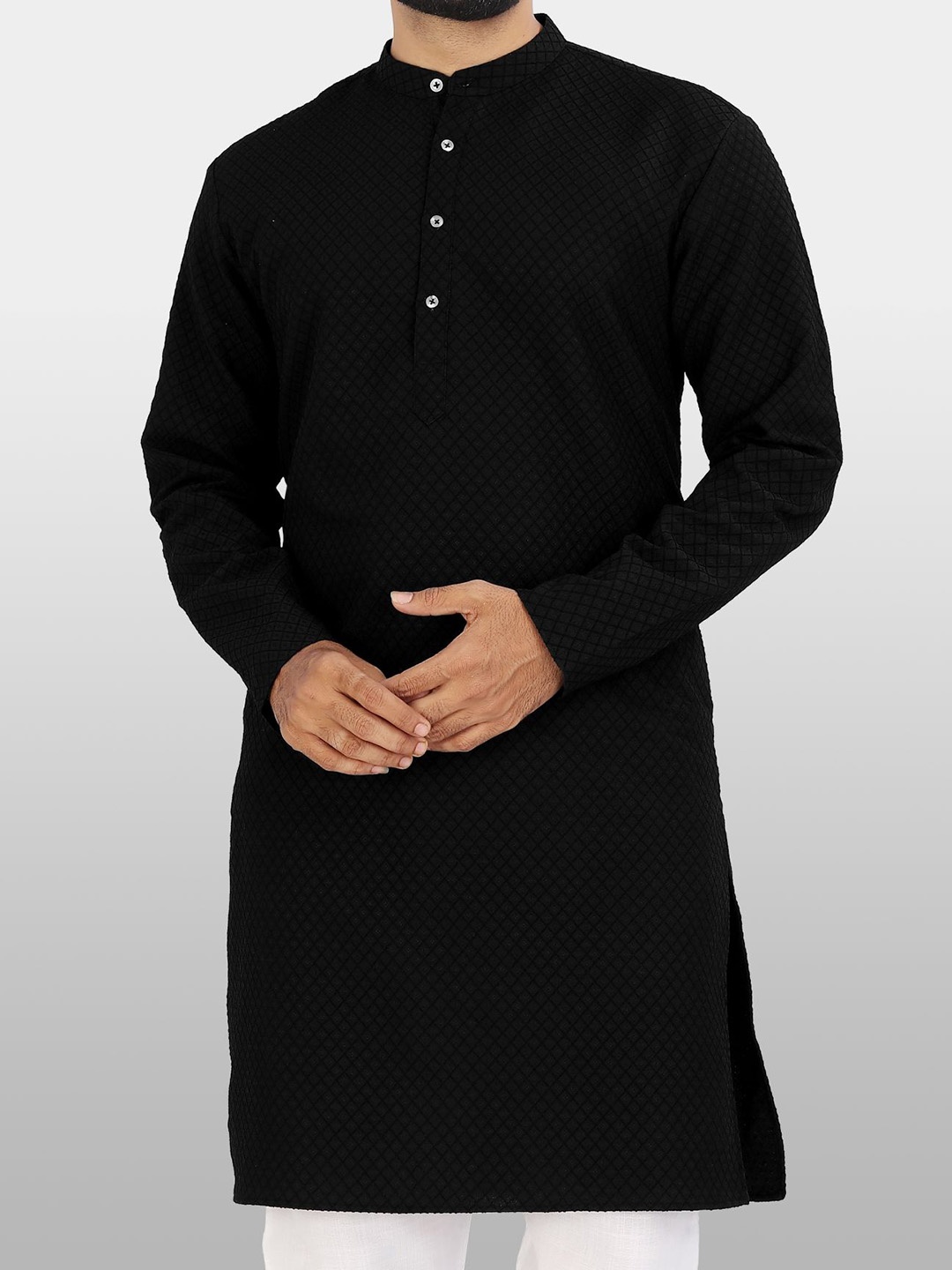 

VeBNoR Men Chikankari Dobby Kurta, Black