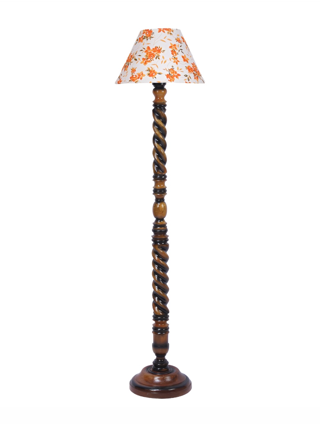 

Devansh White & Brown Printed Conical Wooden Frustum Shaped Floor Lamp With Shade