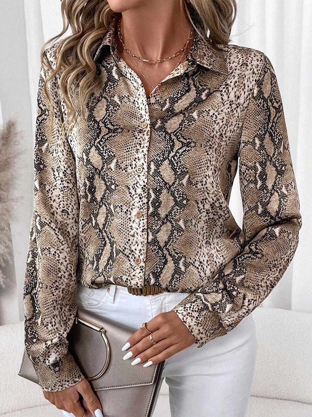 

JC Mode Animal Print Shirt Style Top, Multi