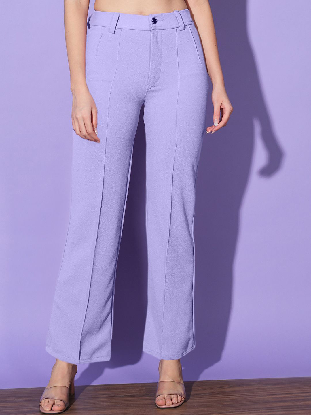 

DIMPY GARMENTS Women Comfort High-Rise Pleated Trousers, Purple