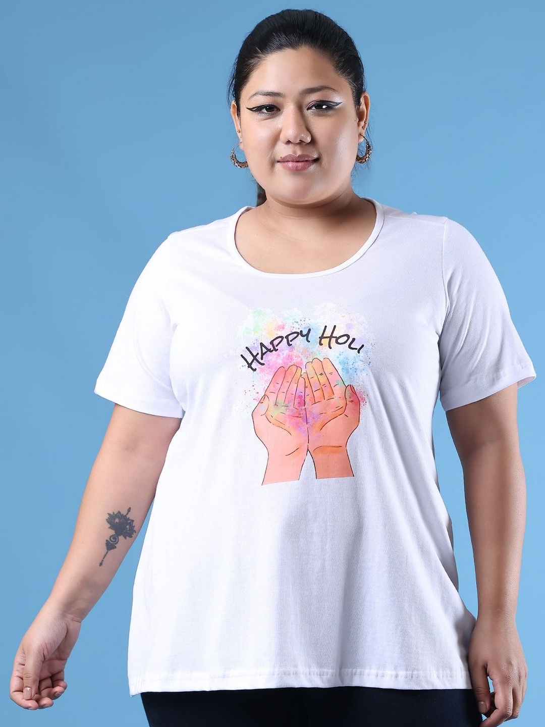 

theRebelinme Women Printed T-shirt, White