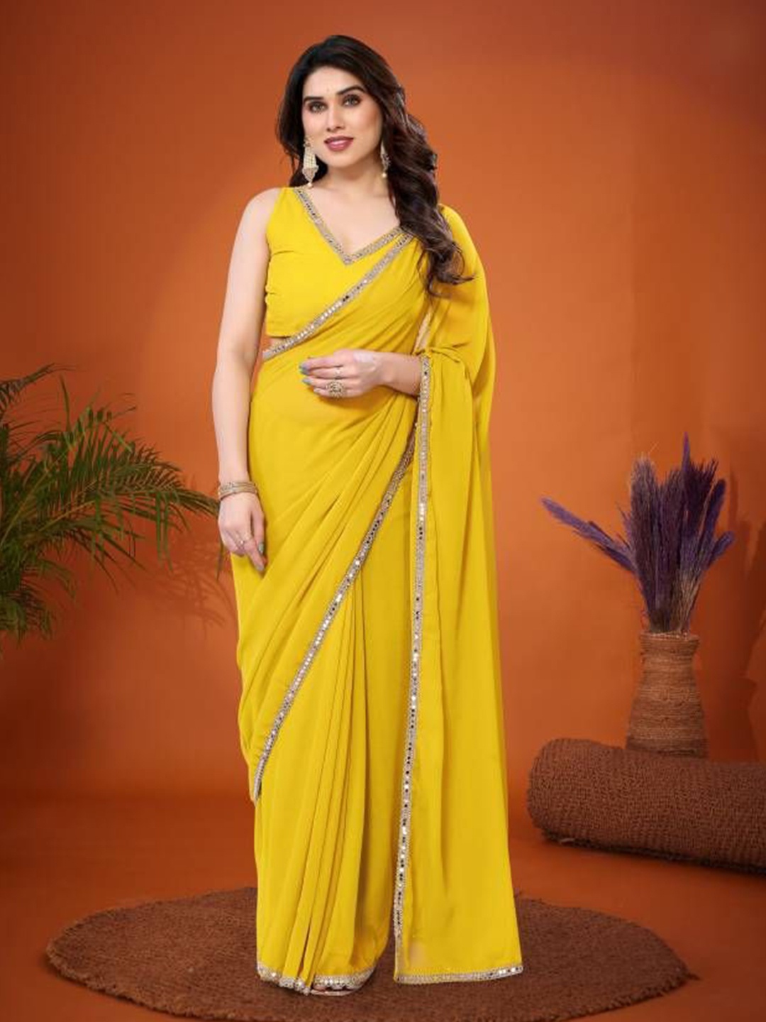 

PHORIA STYLE Pure Georgette Saree, Yellow