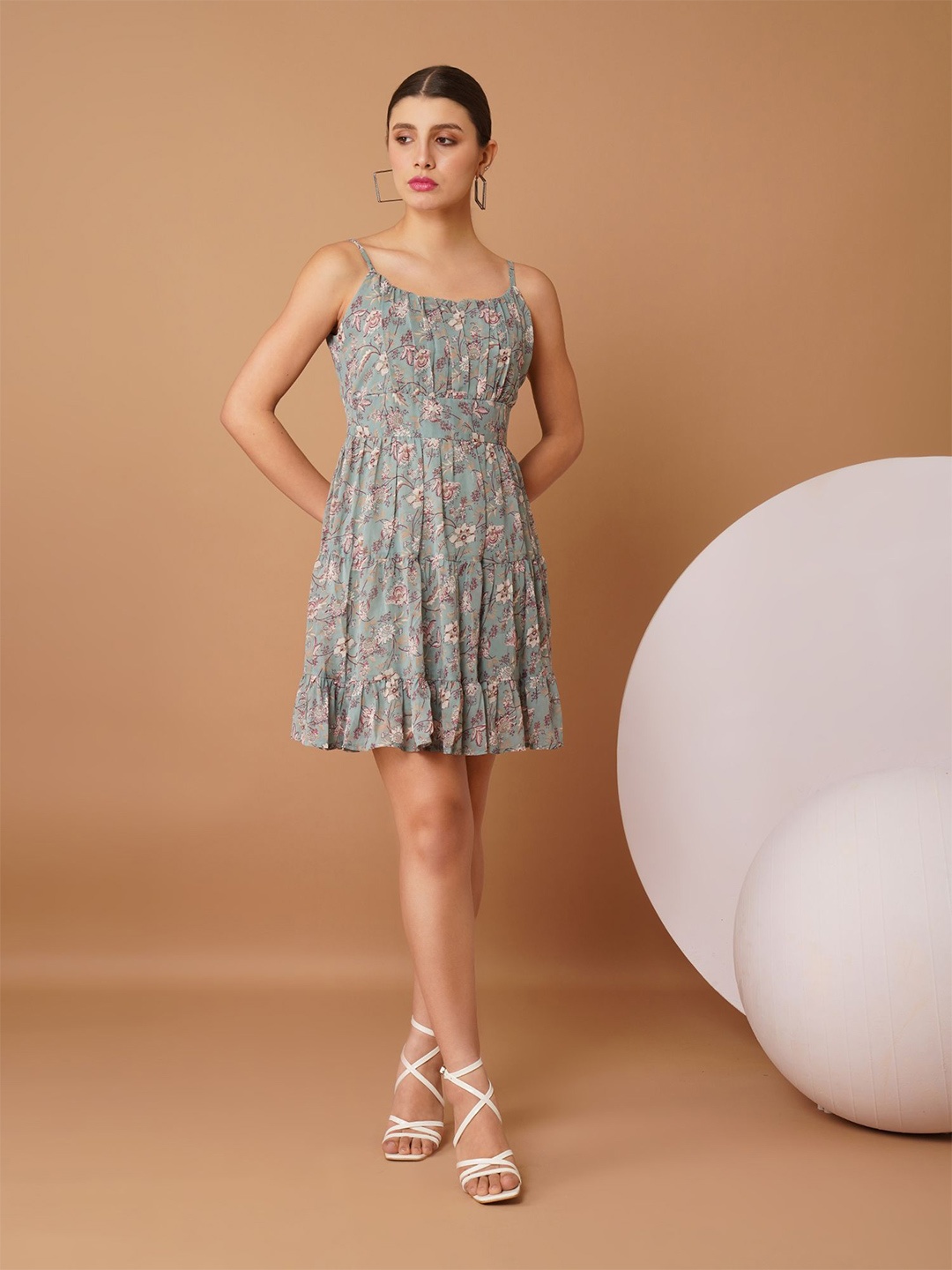 

Chemistry Floral Print Georgette Fit & Flare Dress, Green