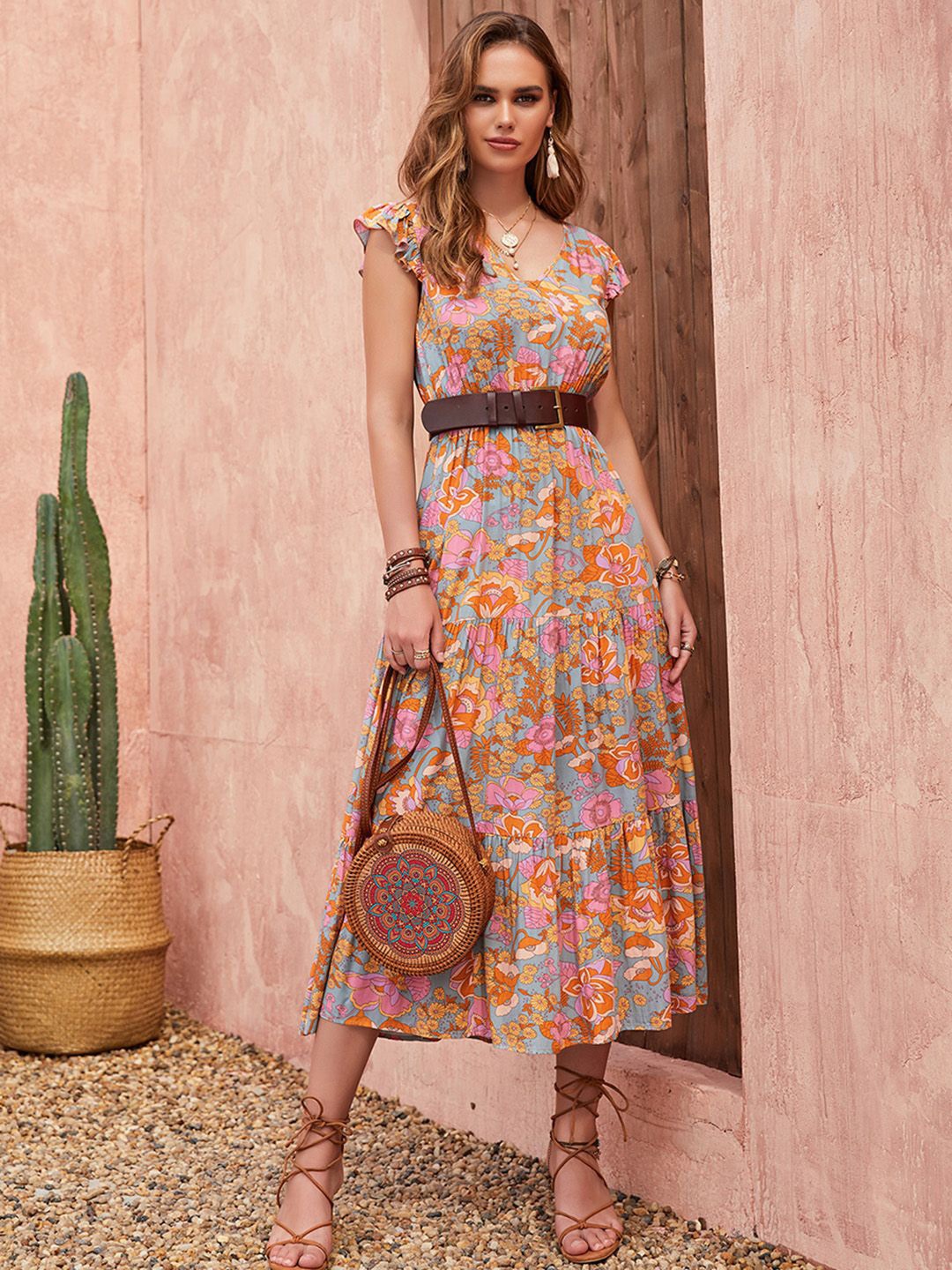 

JC Mode Floral Print Fit & Flare Midi Dress, Multi