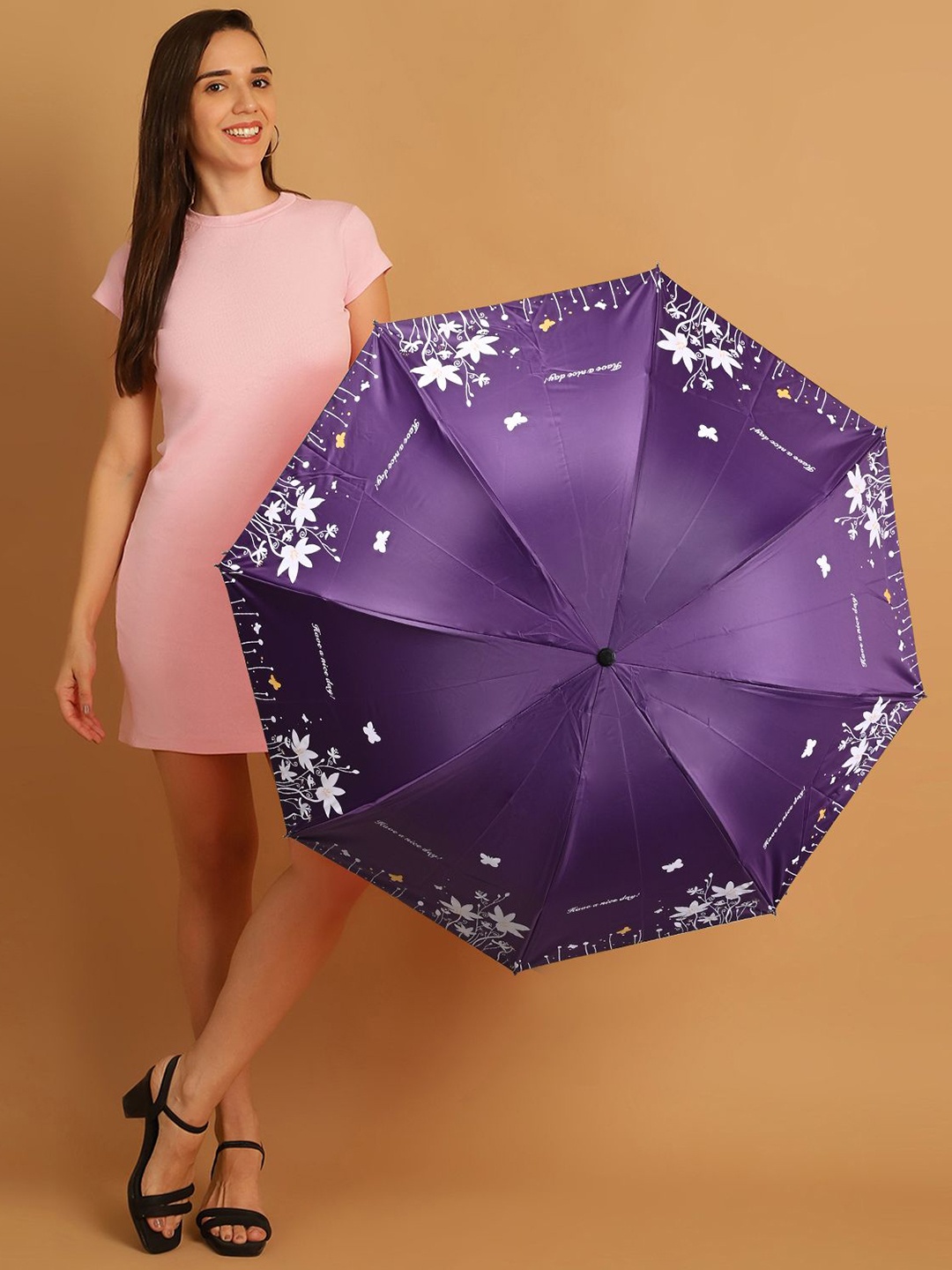 

LOOM LEGACY Manual 3 Fold Self Design Umbrellas, Purple