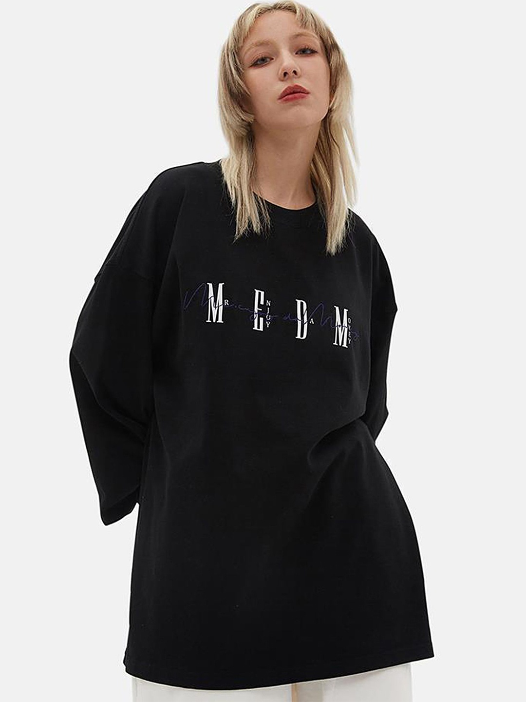 

LULU & SKY Print Extended Sleeves Cotton Top, Black