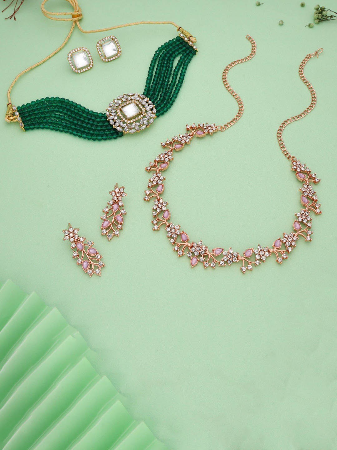 

Lyriss Set Of 2 Gold-Plated American-Diamond-Studded Jewellery Sets