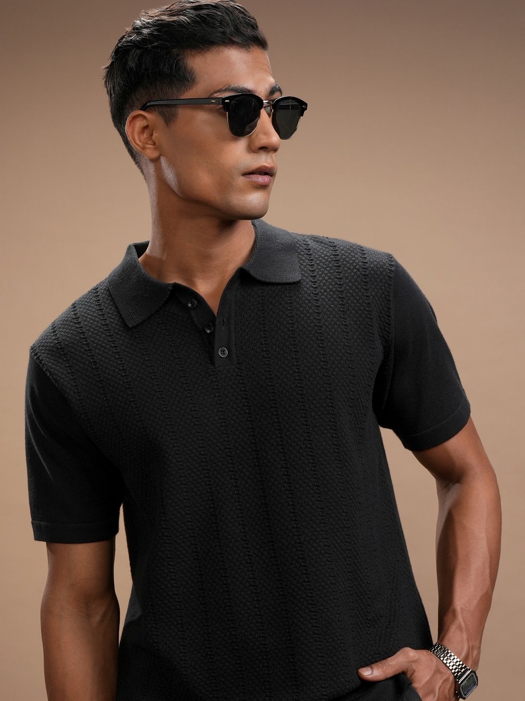 

HIGHLANDER Men Polo Collar T-shirt, Black