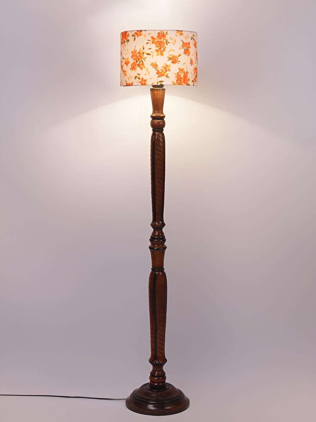 

Devansh White Printed Cotton Wooden Floor Lamp With Shade