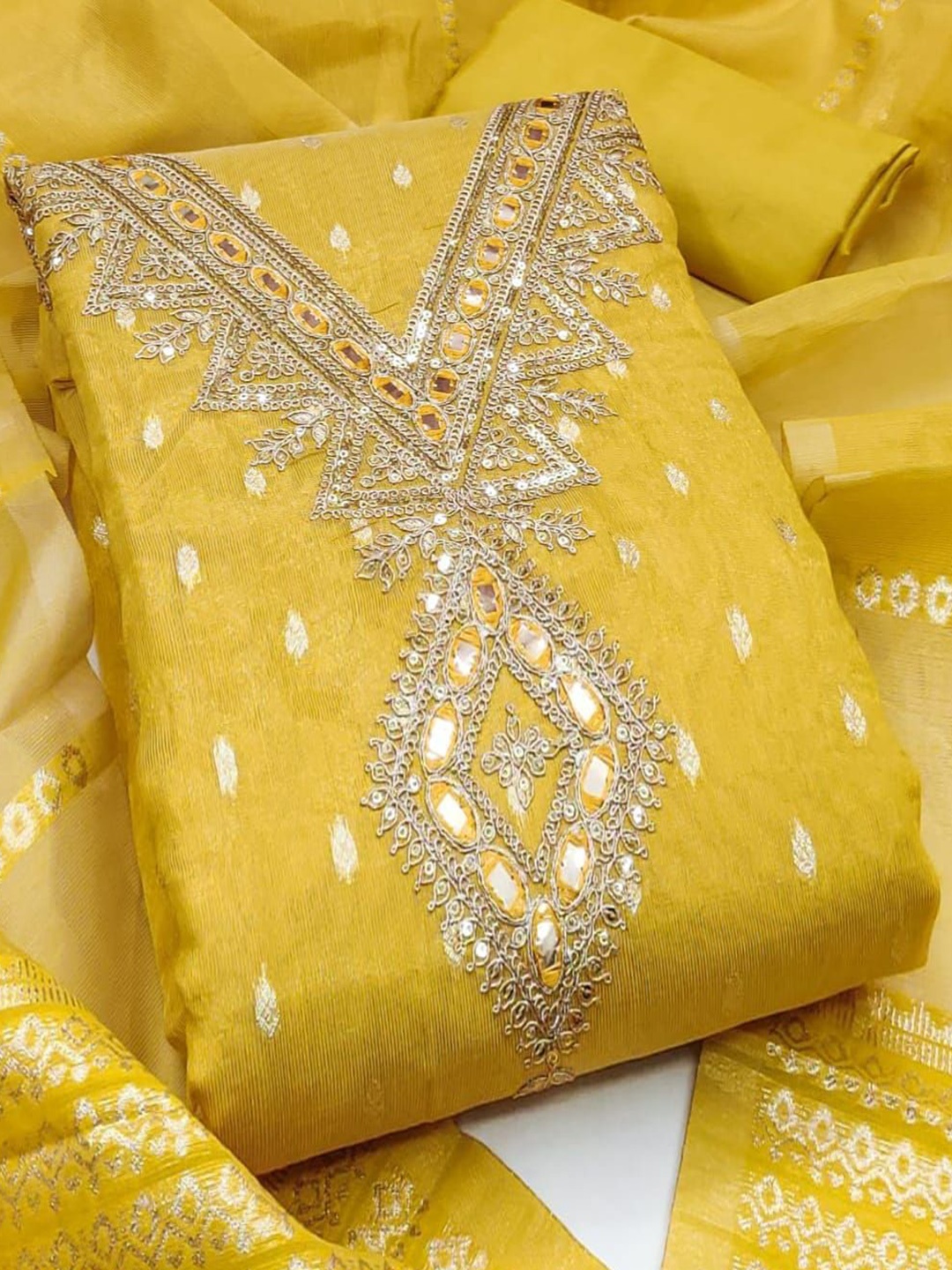 

BlissFlair Pure Cotton Unstitched Dress Material, Yellow