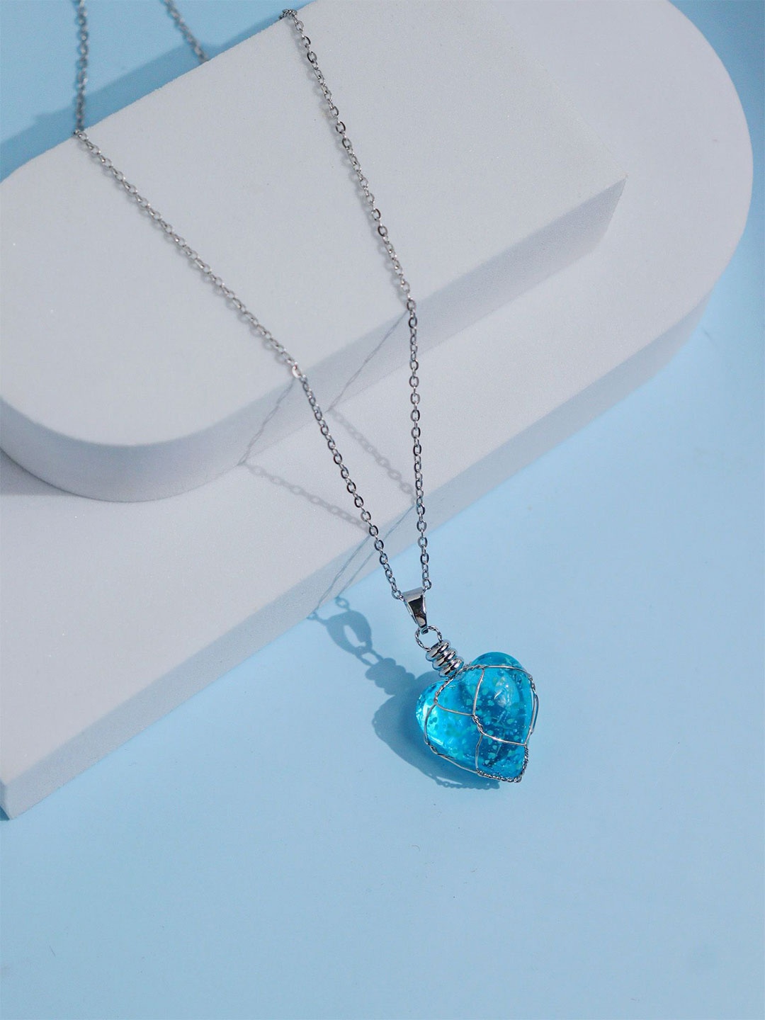 

Laviscart Rhodium-Plated Stainless Steel Stones Studded Heart Shaped Pendant With Chain, Silver