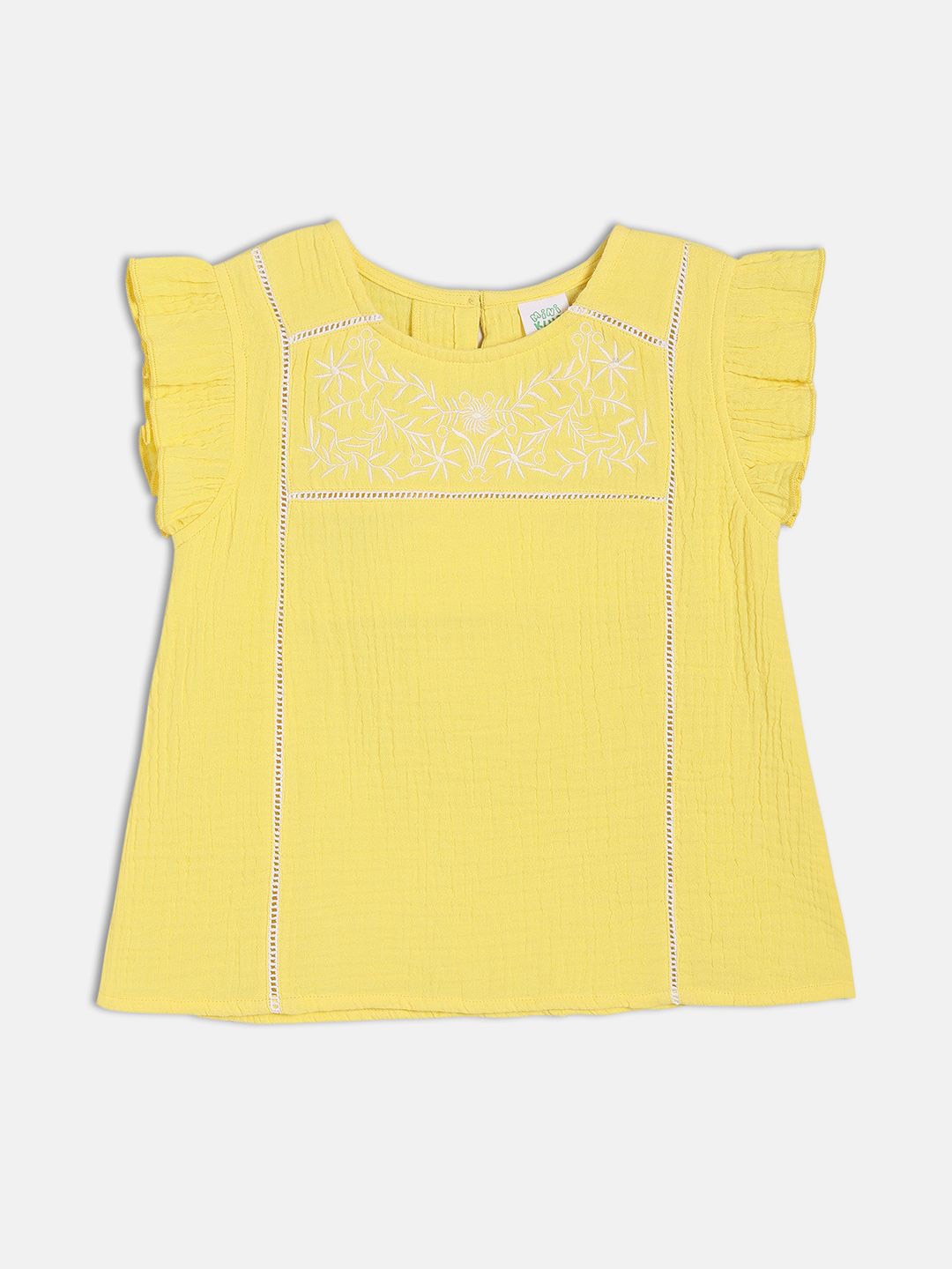 

MINI KLUB Flutter Sleeve Cotton Top, Yellow