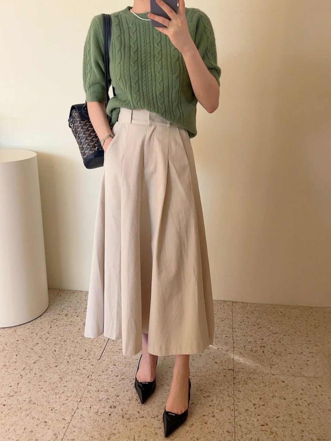 

LULU & SKY A-Line Maxi Skirt, Beige